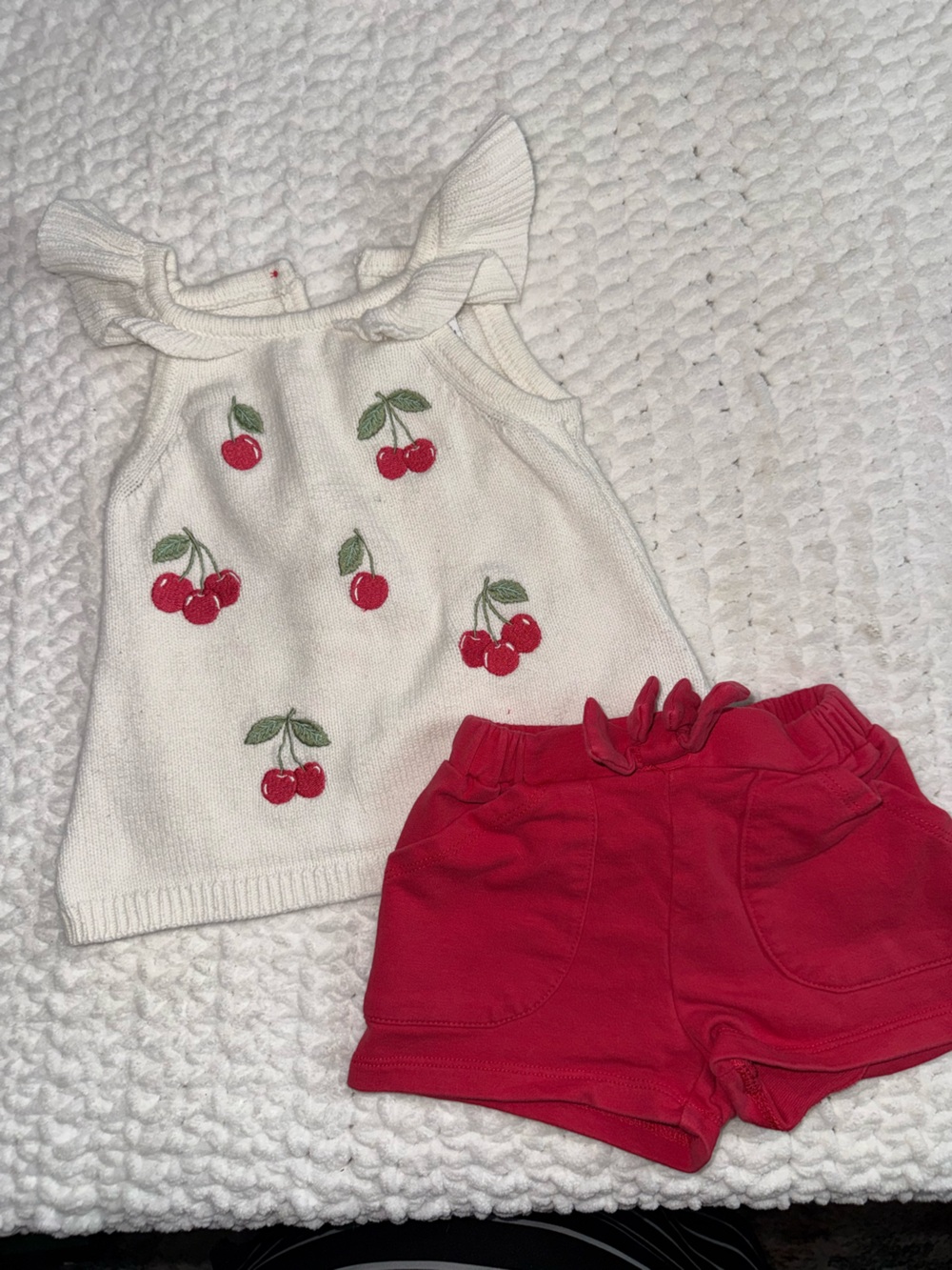 Wilt White Knit Cherry Crewneck Set with Red Shorts